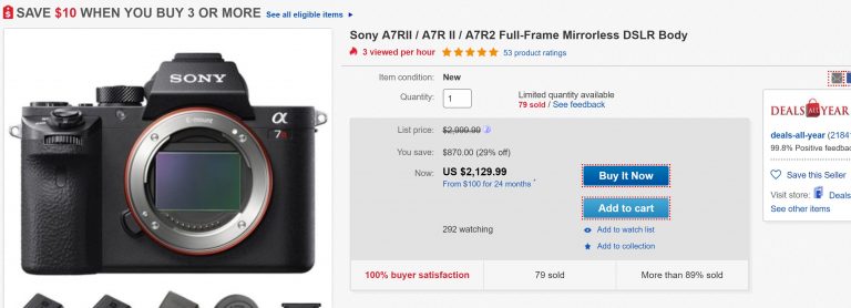 Hot Deal – Grey Market Sony a7RII for $2,129 at eBay !