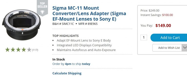 Hot Deal – $100 Off on Sigma MC-11 Lens Adapter !