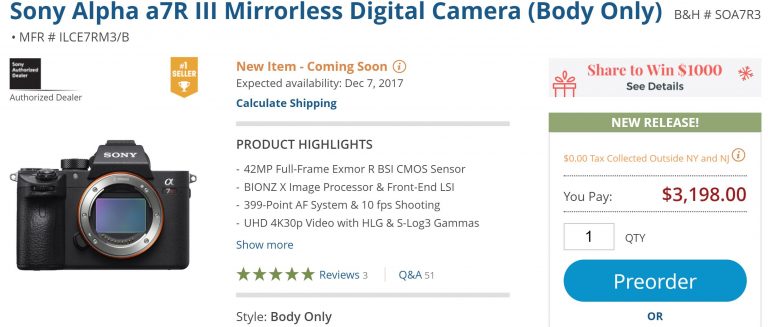 Sony a7R III will be In Stock Soon at B&H Photo & Adorama !